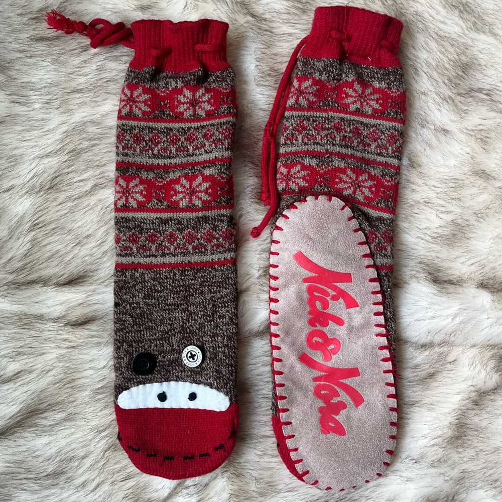 Nick & Nora Sweater Sock Monkey Slipper Socks